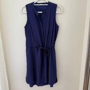 Madewell Silk Drawstring Waist‎ Sleeveless Dress Womens Medium Navy Blue